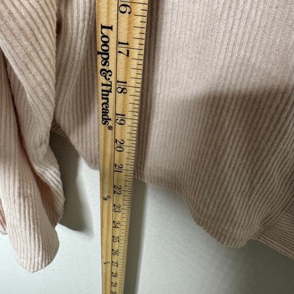 Open Edit L Beige Ribbed Button Front Cardigan Sweater Nordstrom $89 NWT - Picture 4 of 9